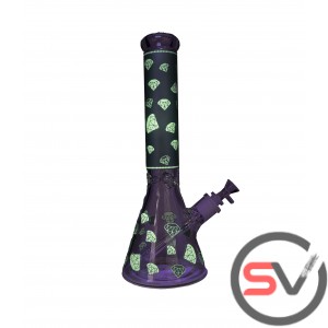 DIAMOND GLASS BEAKER With ICE CATCHER 14inch - GREEN (GLOW IN DARK)